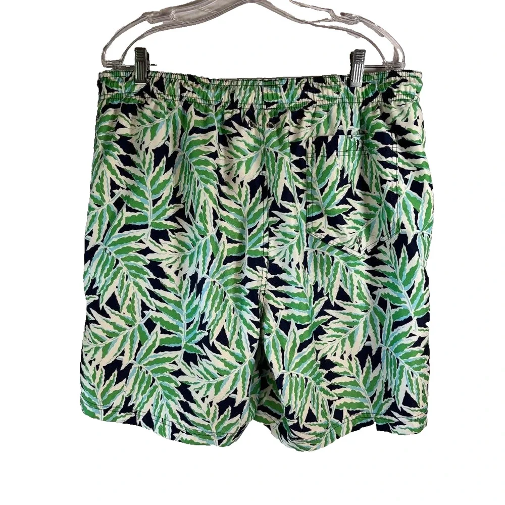 Lands' End Swim Trunks Mens Size‎ XL 40-42 Navy & Green Palm Leaves